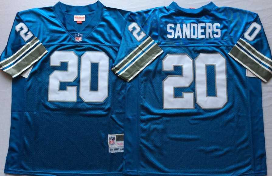 Lions 20 Barry Sanders Blue M&N Throwback Jersey->nfl m&n throwback->NFL Jersey